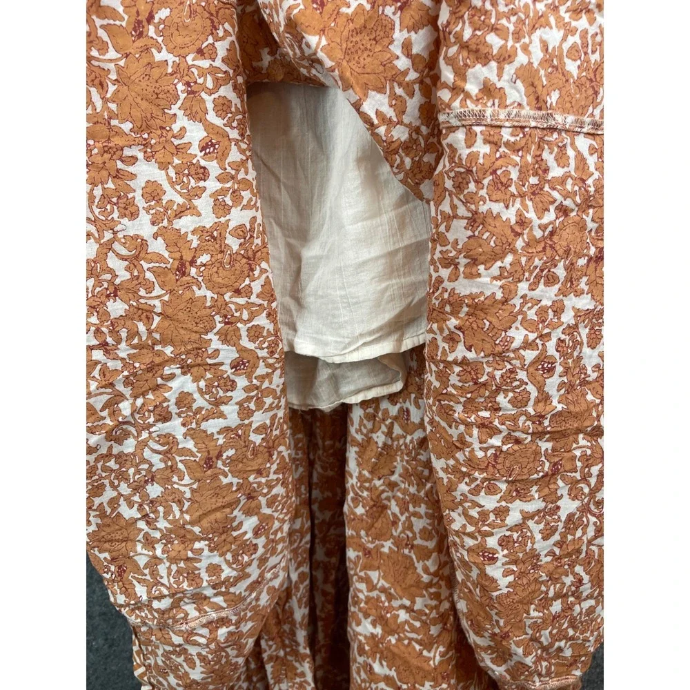 Free People Maxi Dress Womens L Orange Floral Excellent Smocked Open Back Boho